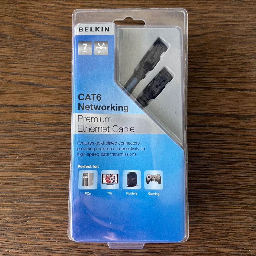 Belkin CAT6 Premium Ethernet Cable 7ft Blue Snagless Gold Plated RJ45 Networking